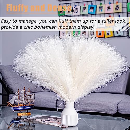 10 Stems White Pampas Grass Fluffy - 17.7" Faux Pampas Grass Decor Small Fluffy Pompas Floral Arrangement and Vase Filler for Boho Home Wedding Mothers Day Decoration - color: White