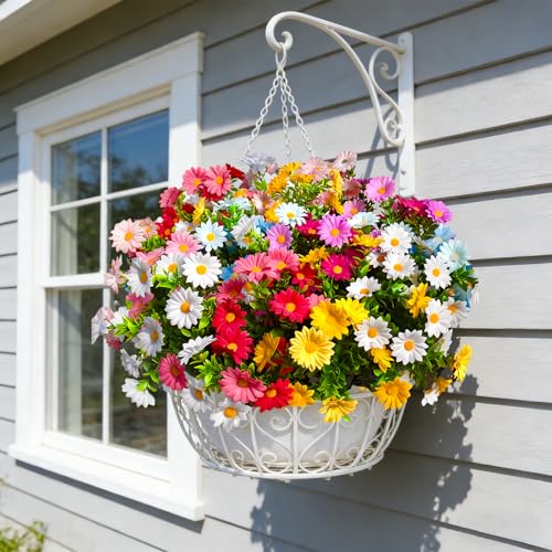 12Pcs Artificial Flowers for Outdoors UV Resistant，Colorful Daisy Fake Flowers Bouquet Weatheroof Faux Flowers for Outdoor Planter Real Touch Silk Flowers for Front Door Garden Proch Patio - color: Mixed, size: 12Pcs