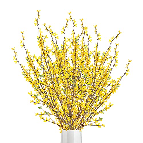 Artificial Forsythia Flowers,1Pcs 39.4 inch Artificial Forsythia Blossom Jasmine Stems Fake Silk Forsythia Branches for Flower Arrangement Wedding Home Office Decoration - size: 1PCS