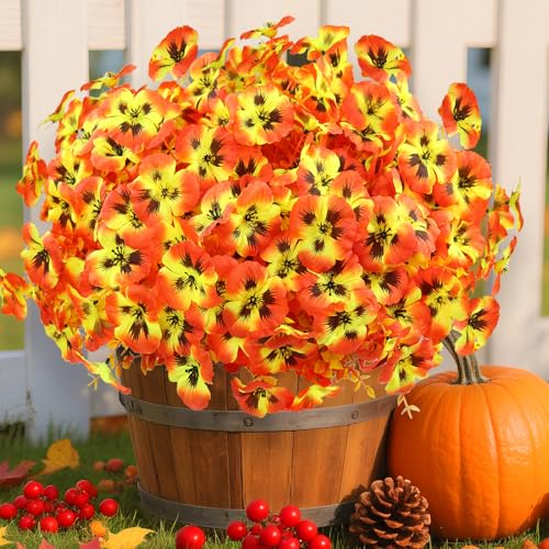 16 Bundles Artificial Fall Flowers for Outdoors, Realistic No Fade Fake Silk Flowers, Faux Fall Plants for Outside Planters, Porch, Patio, Garden Decor(Sunset) - color: Sunset, size: 16PCS