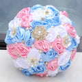 MaxxCloud 5.9‘’ Handmade Romantic Toss Bouquet for Bride Stunning Bridesmaid Brooch Wedding Bouquet with Jewelry Petals Blue Pink and White - color: Blue Pink+white, size: 5.9''/15cm