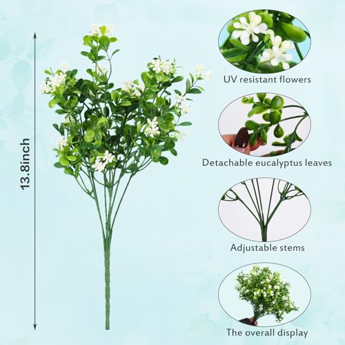 SJL Fake Outdoor Plants, Uv Protected Artificial Outdoor Flowers No Fade Faux Spring Flower Realistic Plastic Plant for Patio Home Yard Garden Indoor Outside Decoration 10Pcs(White) - color: Bundle White-plant