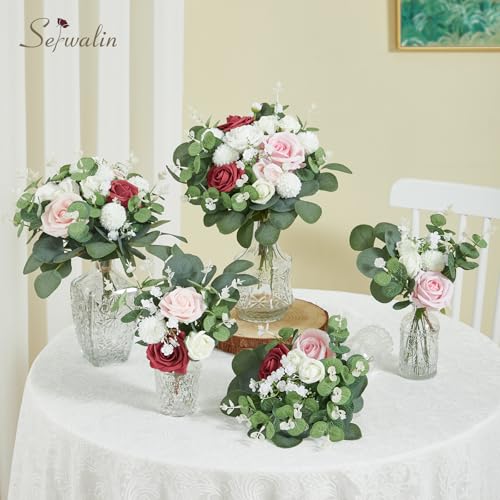 Serwalin 200 Pcs 7 Kinds Mixed Artificial Eucalyptus Leaves Stems Bulk Faux Silver Dollar Eucalyptus Leaves Real Touch Greenery Branches for Wedding Floral Arrangement Table Centerpieces Home Decor - color: Green-200pcs