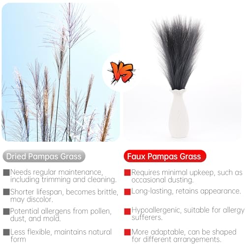 Faux Pampas Grass Decor ， 21.7 Inch Artificial Pampas Grass Dark Gray Reed Grass, Vase Filler for Home Decor, Room, Bathroom, Wedding, Table Centerpiece - 20PCS - color: Dark Gray