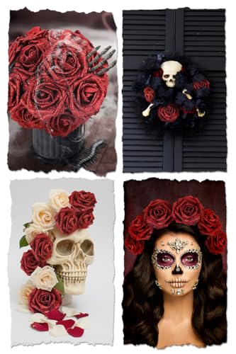 N&T NIETING Artificial Flowers Glowing Red Flowers Foam 50pcs Glitter Roses Real Touch Fake Roses with Stem for DIY Wedding Bouquets Centerpieces Bridal Shower Party Tables Home Decorations - color: Glitter Red, size: 50pcs