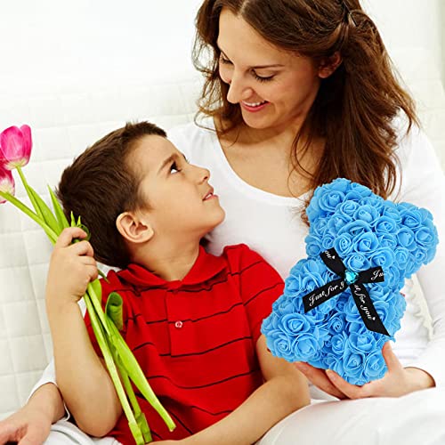 Lgv Flower Rose Bear,Romantic Gift for Valentine's Mother's Day, Christmas, Birthday,Girl Friend Her Mom Female Wife with Artificial Heart-Shaped Diamonds, Light Blue - color: Light Blue