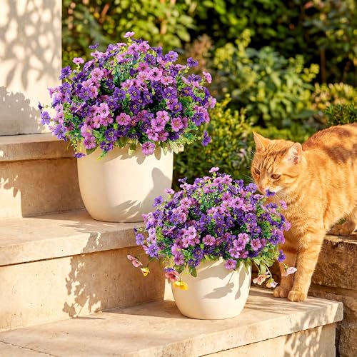Kingsboomy Artificial Flowers for Outdoors, Faux Plants 12 Bundles Silk Colorful Fake Flowers Eucalyptus Realistic UV Resistant for Outside Home Planter Porch Patio Yard Decor (12, Mixed Purple) - color: Mixed Purple