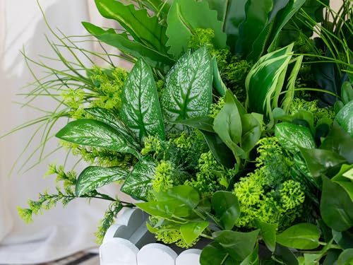 Green Moon 18PCS Artificial Plants Outdoor, Faux Greenery Stems for Outside | UV Resistant Faux Outdoor plants, Fake Shrubs Plants for Patio Garden, Front Porch, Window Box, Spring Summer Home Decor - color: Tropical