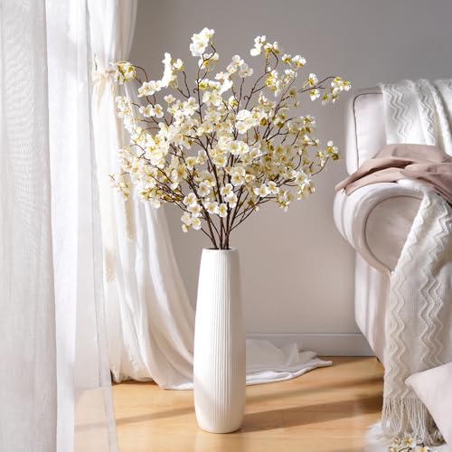 Waipfaru 4 Pcs Cherry Blossom Branches, 40'' Faux Cherry Blossom Tree Stems Decor, Long Stem Artificial Flowers for Tall Vase, Fake Flowers for Spring Home Indoor Outdoor Decoration (White) - color: Beige
