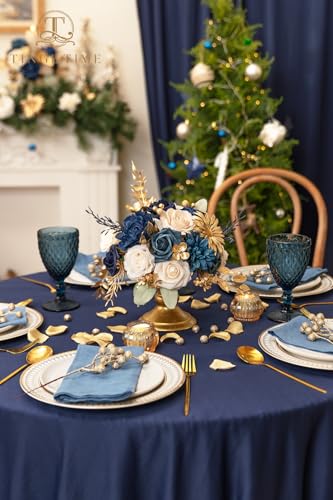 TINGE TIME Roses Artificial Flowers Blue Faux Flowers Bulk for DIY Bridal Wedding Bouquets Baby Shower Centerpiece Table Home Decorations(Navy Blue) - color: Navy Blue