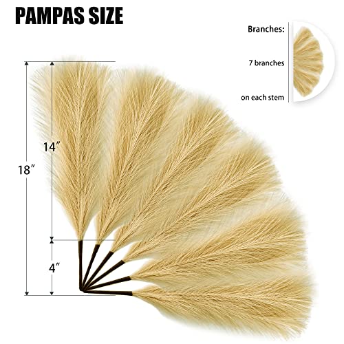 6 PCS Faux Pampas Grass Arrangement - 18"/45cm Artificial Fluffy Pompous Grass Stems for Boho Chic Home and Wedding Decor (Khaki) - color: A7- Khaki