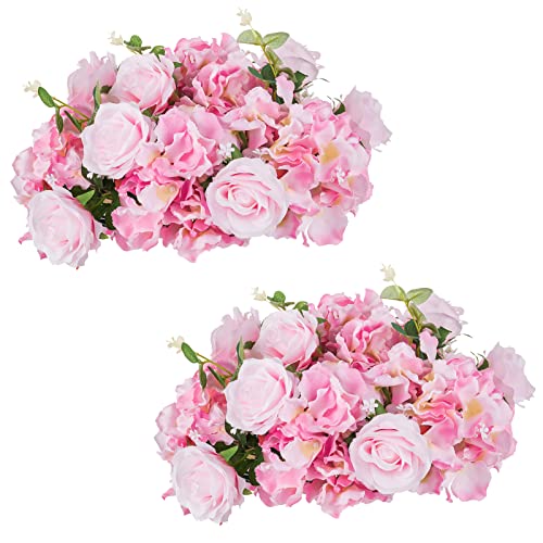 NUPTIO Flower Ball Arrangement Bouquet - 2 Pcs 14.2 inch Diameter Pink Fake Flowers Roses Balls for Centerpieces Tables - Artificial Rose Arrangements for Wedding Centerpiece Table Decorations - color: Pink, size: 14.2" Diam - 2 PCS