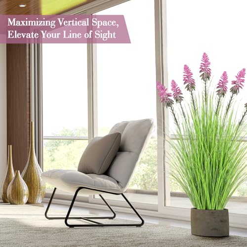 Jexine 2 Pieces 4 ft Artificial Tall Grass Plants Outdoor with Purple Cockscomb Flower Tall Artificial Grass Green Onions Plant Potted for Housewarming Gift House Garden Lobby Outdoor - color: Purple Cockscomb Flower