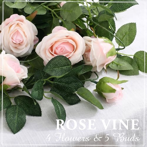 Zeyune 8 Pcs 54ft Artificial Pink Rose Flower Garland Realistic Silk Fake Flowers Hanging Vine for Wedding Party Arch Table Centerpieces and Wall Decor, Easy to Arrange - color: Pink