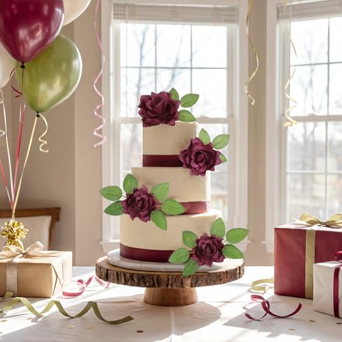 IPOPU Artificial Gardenia Flowers 25PCS 3.15’’ Burgundy Artificial Foam Roses Bulk Fake Flower Heads with Stems for DIY Wedding Bouquets Party Home Centerpieces Decor(Burgundy) - color: Burgundy