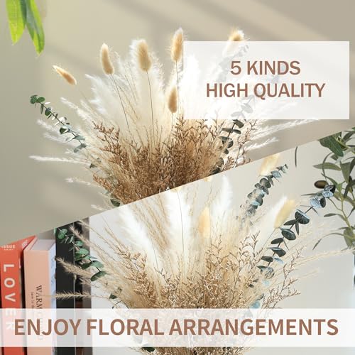 17 Inch Beige & White Dried Grass Bouquet, White Reed, Green Eucalyptus and Natural Love Grass for Spring Home Decor, Minimalist Boho Styling,Table Display and Holiday Decor - color: 70pcs Pampas Grass