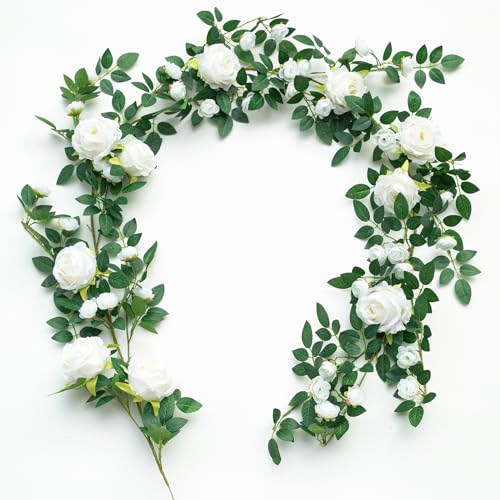 6FT Bendable Flower Garland, Artificial Rose Vine Hanging Floral Garland Decoration for Weding Home Room Wall Decor (White, 1pcs) - color: White, size: 1pcs