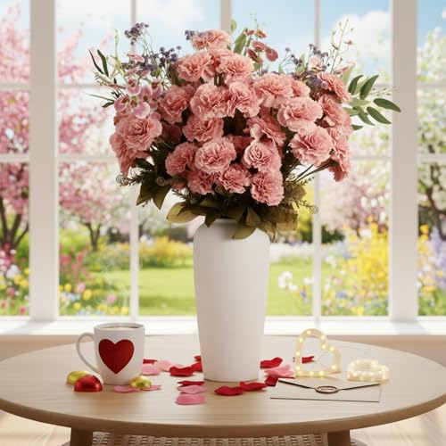Yunlly 6 Pack 20 Inch Pink Carnations Artificial Flowers Set 26 Head Pink Carnations 2 Butterfly Orchid 1 Gypsophila Bulk Spring Artificial Flowers Bouquet for Mother's Day Easter Spring Decor