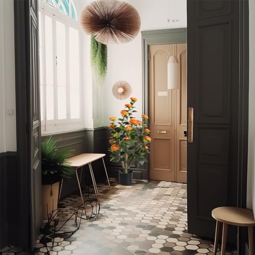 Romantic Season 2Pack Artificial Camellia Tree 3FT, Orange Faux Camellia Plant Fake Potted Camellia Flower Tree Plastic Camellia Tree for Modern Home Office Living Room Floor Décor Indoor - color: Orange, size: 3FT