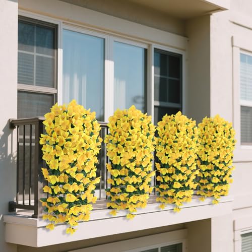 Artificial Bougainvillea Flowers Plants for Outdoors Decoration, 2 Pcs Faux Silk Flowers Long Trailing Fake Vines for Front Door Porch Planter Balcony Patio Summer Spring Home Decor, Yellow - color: Yellow