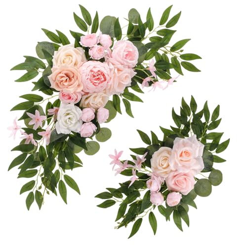 2 Pcs Wedding Arch Decorations - Reusable Artificial Hanging Flowers Floral Swag Greenery Garland for Wedding Welcome Sign Backdrop Bridal Ceremony Reception Backdrop Decoration(Light Pink - color: Light Pink