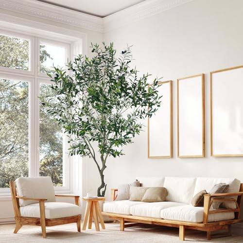 8ft Artificial Olive Tree Potted Plant | Application: Large faux olive tree decor for indoor home, office and living room arrangement - size: 8ft