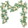 Der Rose 2 Pcs 13FT Artificial Floral Garland, Champagne Rose Flower Garland for Backdrop Wedding Arch Flowers Backdrop Eucalyptus Greenery Garland - color: Champagne 2 Pcs