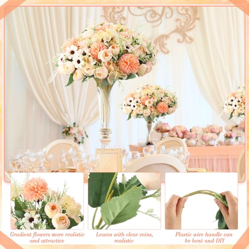 Tigeen Peonies Artificial Flowers Faux Roses Silk Flowers Hydrangea Artificial Bouquet for Wedding Table Centerpiece Floral Vase Home Office Bridal Decor(Champagne,12 Bundles) - color: Champagne