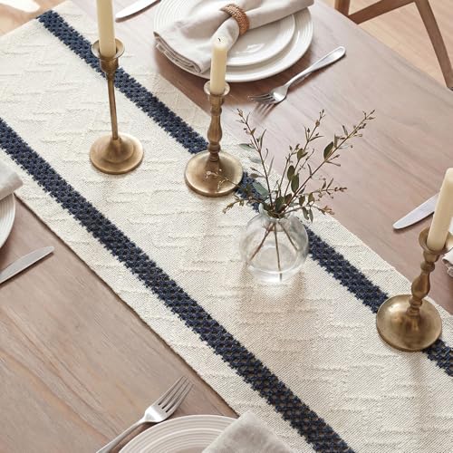 Artoid Mode Dark Blue Stripe Woven Table Runner, Seasonal Holiday Hollow Kitchen Dining Table Decoration for Home Party Decor 12x60 Inch - color: Dark Blue, size: 12" x 60", Table Runner