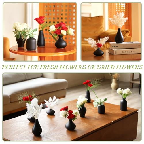 Small Black Vases Set of 8 - Mini Ceramic Bud Vases for Flowers, Pampas Grass, Rustic and Modern Home Decor, Perfect for Living Room, Table Centerpieces, Black Vases Home Decor, Bathroom Decor - color: Black-set of 8