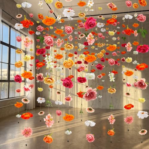 Suncalla 12 Pcs 70.8 ft Wildflower Garland Pre Strung Artificial Hanging Flower Vine Backdrop Decor from Ceiling Floating Silk Floral Garland for Garden Wedding Bridal Shower(Rose,Multicolor) - color: Multi Color, style: Rose
