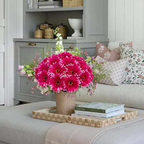 20 Pcs Fake Silk Gerbera Daisy Artificial Flowers with Stems Faux Daisies Flower Bulk for DIY Art Crafts Home Wedding Party Vase Centerpieces Tables Garland Wreath Decoration (Rose Pink) - color: Rose Pink