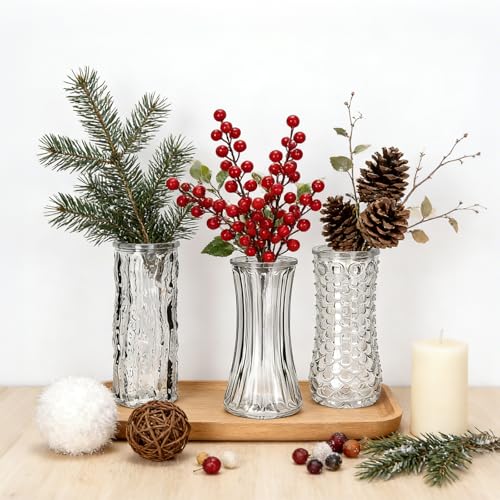 24 Pack Mini Glass Bud Vases, Small Clear Flower Vases Bulk for Wedding Centerpieces, Rustic Modern Table Decor Vases for Home, Hotel, Restaurant, Birthday Party, Beautiful Gift Set