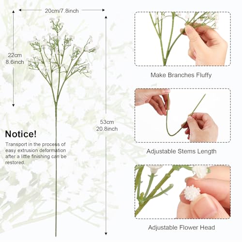 N&T NIETING Babys Breath Artificial Flowers Bulk White, 24Pcs Fake Gypsophila Bouquet Flowers Real Touch Faux Babies Breath for Wedding Centerpieces, Party Decor, Home Floral Arrangements, White - color: White, size: 24pcs
