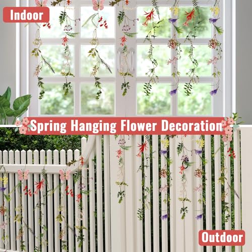 4 Pcs Artificial Wildflower Garland 9.3 ft Garden Vine Decorations Spring Hanging Flower Decoration with 10 Hooks Fake Wildflower Backdrop for Classroom Windows Wedding Party Home Outdoor