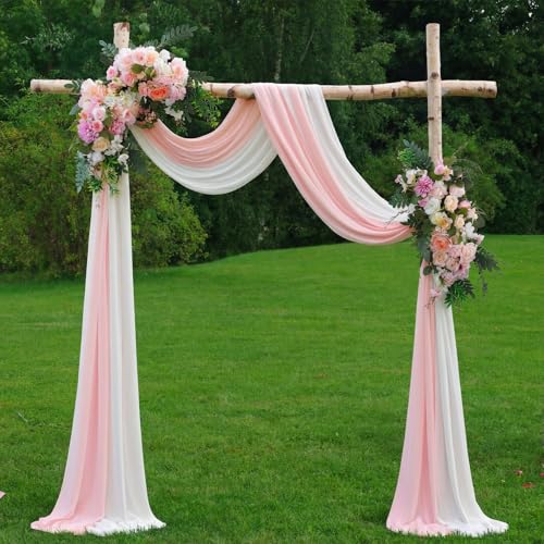 Canlierr Wedding Arch Flowers Kit Pack of 4 Include 2 Pcs Artificial Flower Arrangement and 2 Pcs Chiffon Draping Fabric for Wedding Decor Backdrop Ceremony Bridal Shower Banquet Party(Pink) - color: Pink