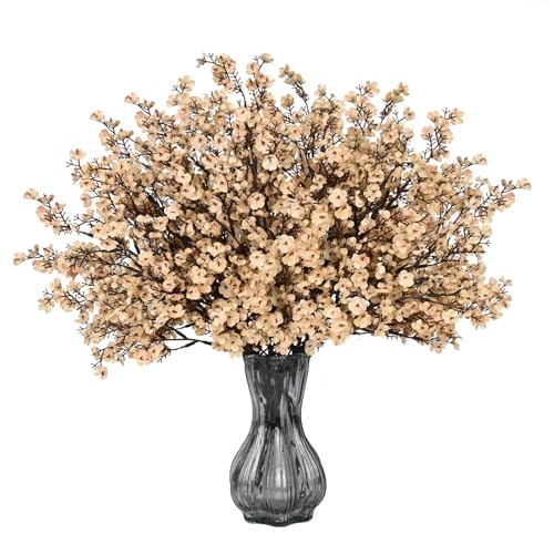 Waipfaru 15Pcs Fake Flowers Babys Breath Silk Artificial Beige Flowers Gypsophila Bouquets Bulk Real Touch Stems for Boho Home Living Room Decor DIY Floral Arrangement Table Centerpieces - color: Beige, size: 15pcs