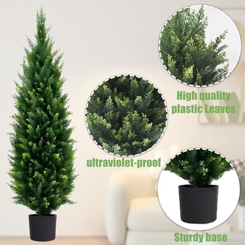 5ft Artificial Topiary Trees Beautiful Realistic Faux Cedar Pines UV Protection for Indoor Outdoor Front Porch Decorate (Christmas Tree*2) - size: 5ft