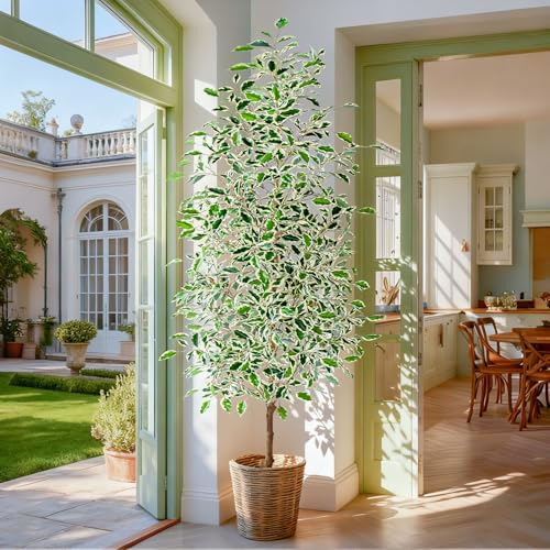 Bailikang 7FT Artificial Ficus Trees Indoor Faux Trees Indoor Fake Floor Plants Tall Artificial Tree with White Pot Faux Tree Fake Indoor Tree Silk Plants Artificial Trees for Home Decor Indoor - color: White Leaf With White Pot, size: 7ft