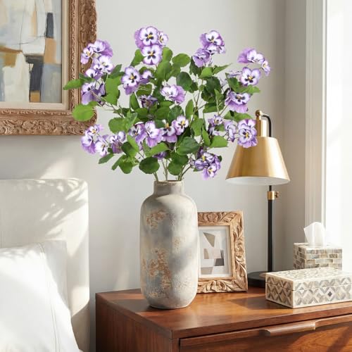 Artificial Fake Pansy Flowers for Decoration 4pcs Purple Faux Silk Pansies Flowers for Tall Vase 35.43" Long Stems Spring Flowers Pansies for Wedding Home Party Table Centerpiece Decor(Purple) - color: Purple