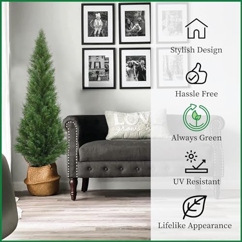 Two 5 Foot Outdoor Artificial Cedar Topiary Trees Potted Plants Two Peace Construction