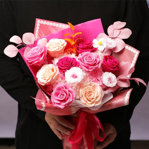Lovenfold Flowers for Delivery Birthday Flowers Gift for Her,Preserved Flowers Bouquet 12 Roses Mixed Bouquet,Rose Gifts for Women Mom Grandma(Mixed 12 Pink-A Roses) - color: Mixed Pink