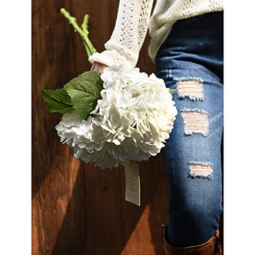 FiveSeasonStuff Snowy White Real Touch Hydrangea Flowers – 2 Large Stems Artificial Hydrangeas for Wedding Bouquets, Centerpieces & Home Table Decor – Gift Box Included - color: Snowy White (2 Stems)
