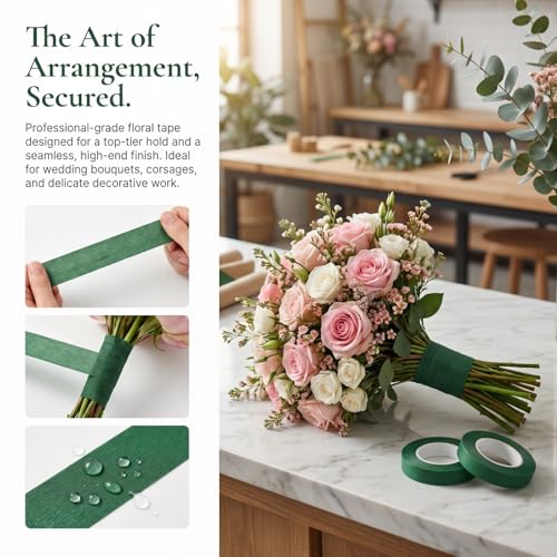 12 Rolls Floral Tape: Self-Sealing 1/2" x 20Yd Adhesive for Flower Stems, DIY Eternal Roses, Bouquets & Craft Projects - Professional Results (Pink) - color: 12 Rolls Pink