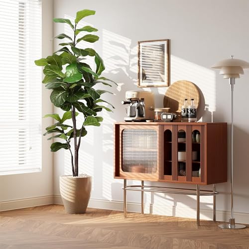 Artificial Fiddle Leaf Fig Tree: 6FT Faux Ficus Lyrata Tree Artificial Plant Indoor Outdoor Tall with Realistic Long Lasting Color Leaves in Pot - Low Maintenance Fake Fig Tree for Home Office Decor - color: Ficus Tree, size: 8in
