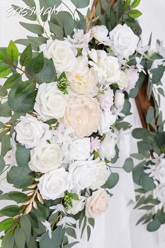 Arch Flowers (Pack of 2) for Wedding Ceremony Arbor and Reception Backdrop Decoration Wedding Welcome Signs Floral Birthday Party Decoration - color: White