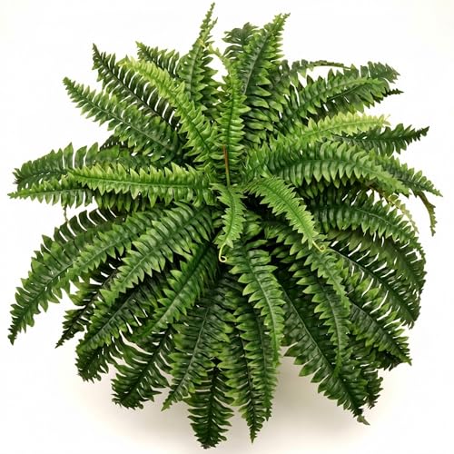 Larksilk Realistic 28" Artificial Hanging Boston Fern, UV Resistant Faux Silk Plant, Lifelike Fake Outdoor Greenery for Porch, Patio, Front Door & Indoor Decor, Large Hanging Fern