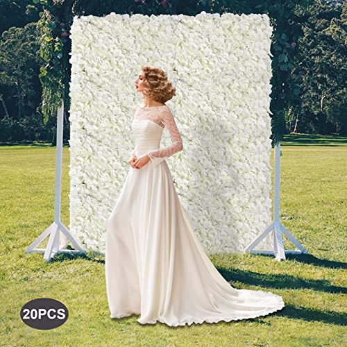 Flower Wall Panel, 20Pcs 24''x16'' White Artificial Hydrangea Flower Wall Mat Flower Wall Backdrop Artificial Silk Flowers Panel for Wedding Party Decoration - color: 20pcs White Hydrangea
