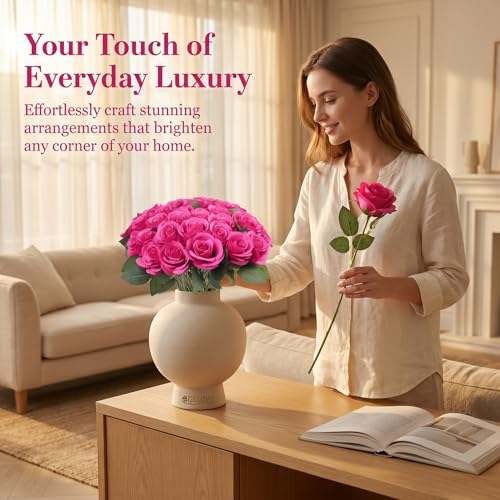 52pcs Hot Pink Roses Artificial Flowers Fake Flowers Silk Roses with Stems for DIY Wedding Bouquets Bridal Shower Table Centerpieces Arrangements Party Home Decorations - color: Hot Pink