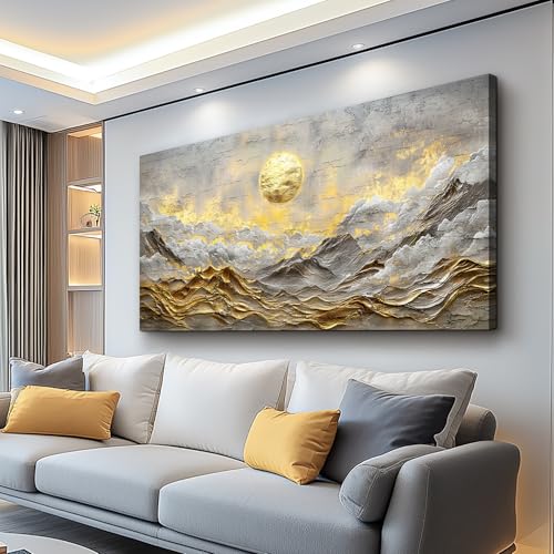 ZUITINGHUA Canvas Wall Art For Living Room Large Wall Decor For Office Bedroom Decorations Mountain Landscape Pictures Golden Moon Painting Artwork Room Wall Mural Aesthetic Home Decor 30x60 In - color: Golden Moon Mountain, size: 60"L x 30"W